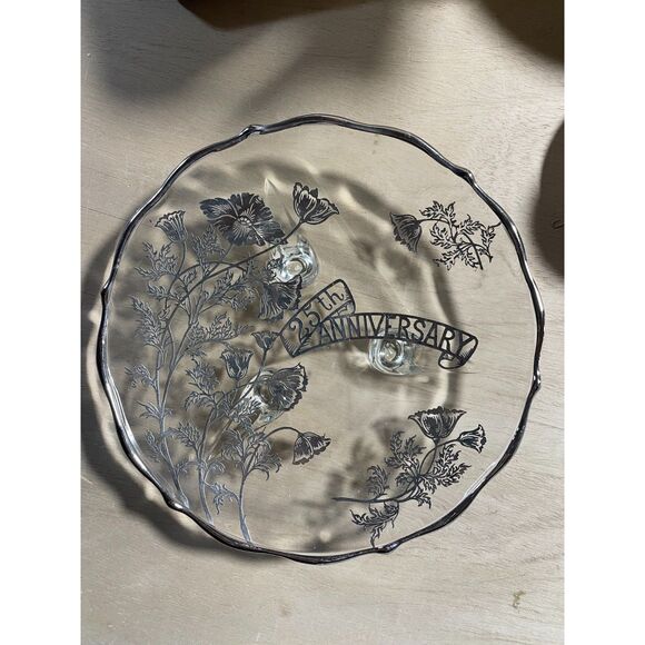 25th Anniversary vintage glass and silver plate - Picture 3 of 5